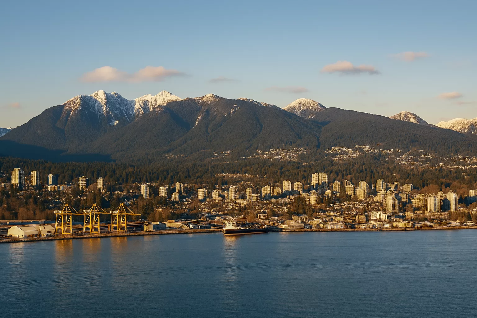 A high-resolution image of North Vancouver’s North Shore mountains and waterfront, representing the connection between advanced manufacturing and the local landscape.